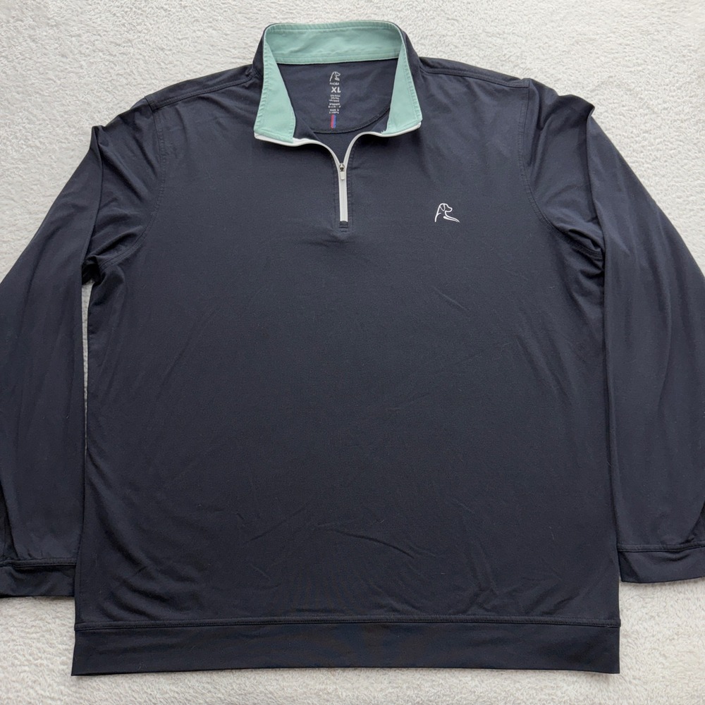 Rhoback Men XL Navy Blue Quarter Zip Pullover Seafoam Green Trim Performance Top